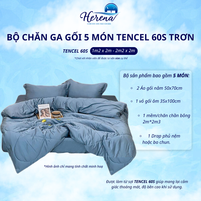 Set 5 món tencel trơn - Xanh coban