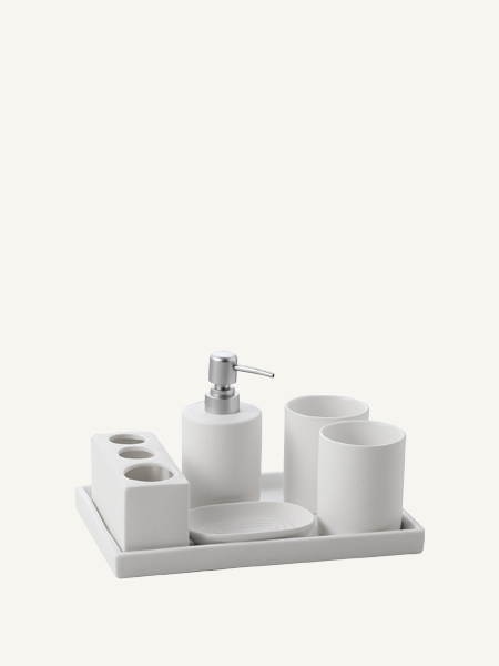 Bộ Đồ Dùng Phòng Tắm Gốm Sứ Trắng Nhám Minimalist