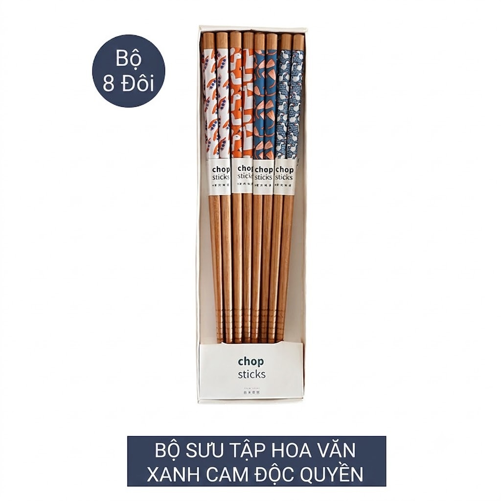 Bộ đũa tre chống mốc 8 đôi | Mold resistant bamboo chopsticks - Bộ xanh cam