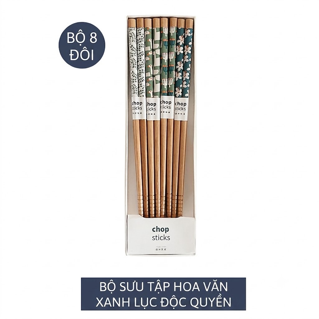 Bộ đũa tre chống mốc 8 đôi | Mold resistant bamboo chopsticks - Bộ xanh lục