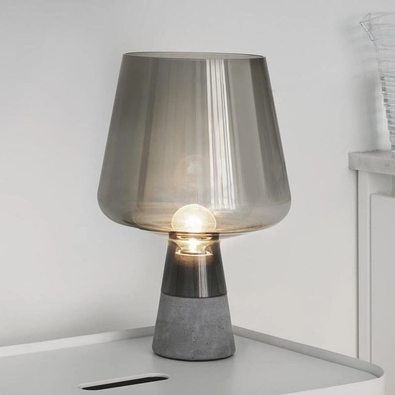 Đèn bàn thuỷ tinh cao cấp LEIMU | Industrial Glass Cement Lamp - Xám Khói - D25*H38CM