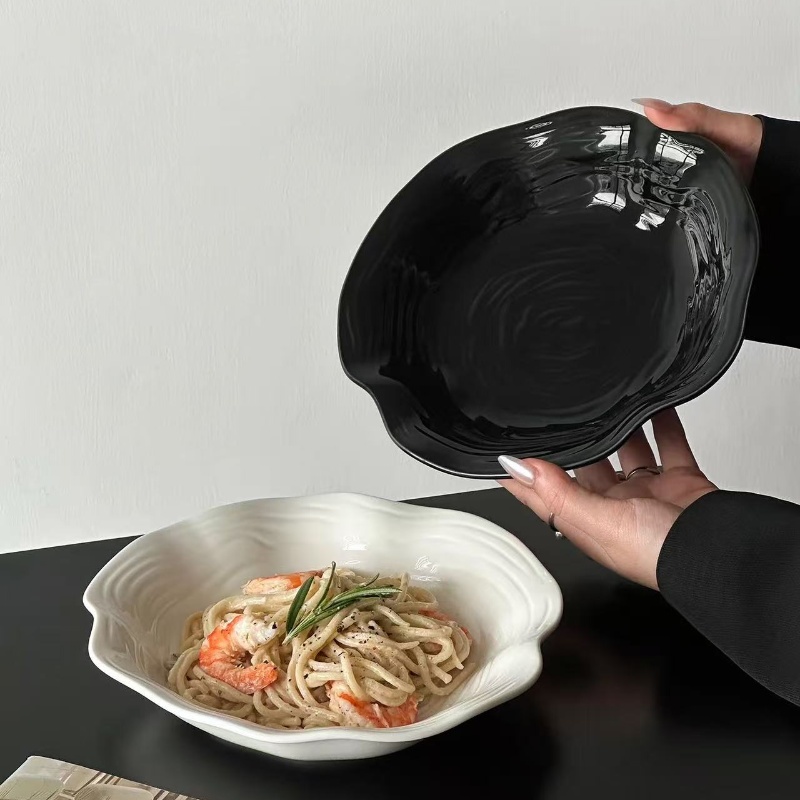 Đĩa gốm sứ lòng sâu vân sóng nước cao cấp phong cách Bắc Âu