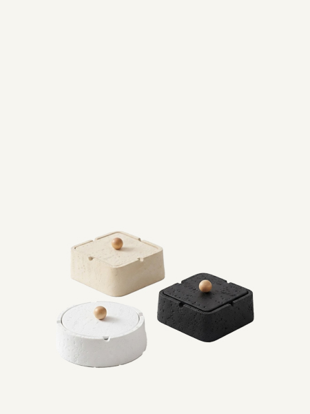 Gạt tàn đá Travertine lõi Inox 304 chống cháy, phong cách Wabi-sabi có nắp đậy