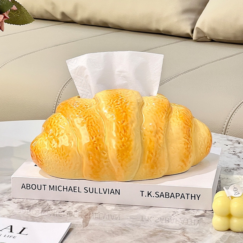 Hộp đựng giấy ăn gốm sứ hình chiếc bánh mì Croissant