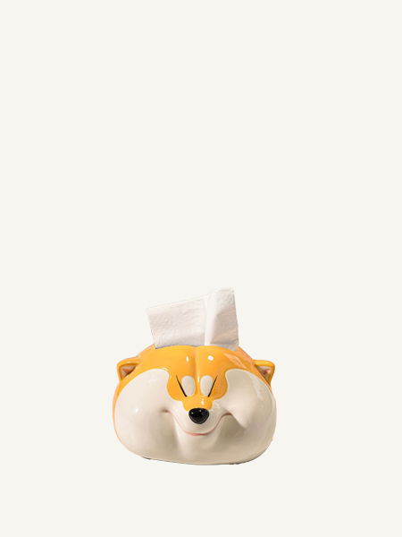 Hộp đựng khăn giấy gốm sứ hình chó Shiba Inu