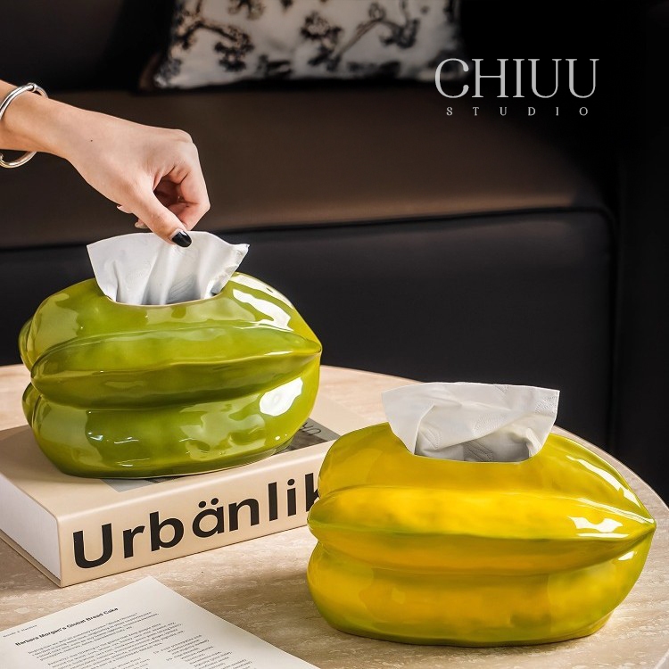 Hộp khăn giấy Carambola gốm sứ hình trái khế