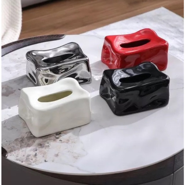 Hộp khăn giấy gốm sứ men bóng hình gợn sóng