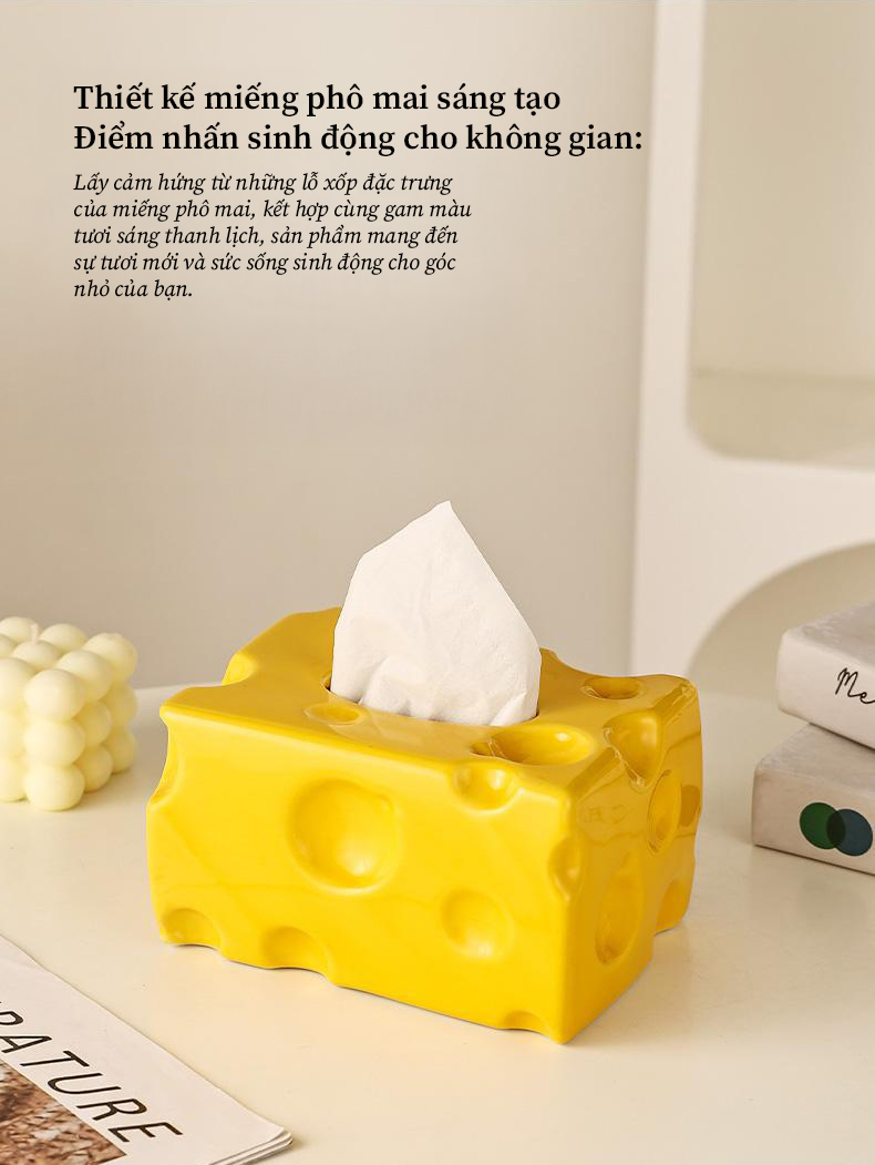 Hộp khăn giấy gốm sứ men bóng hình phô mai | Cheese Tissue Box