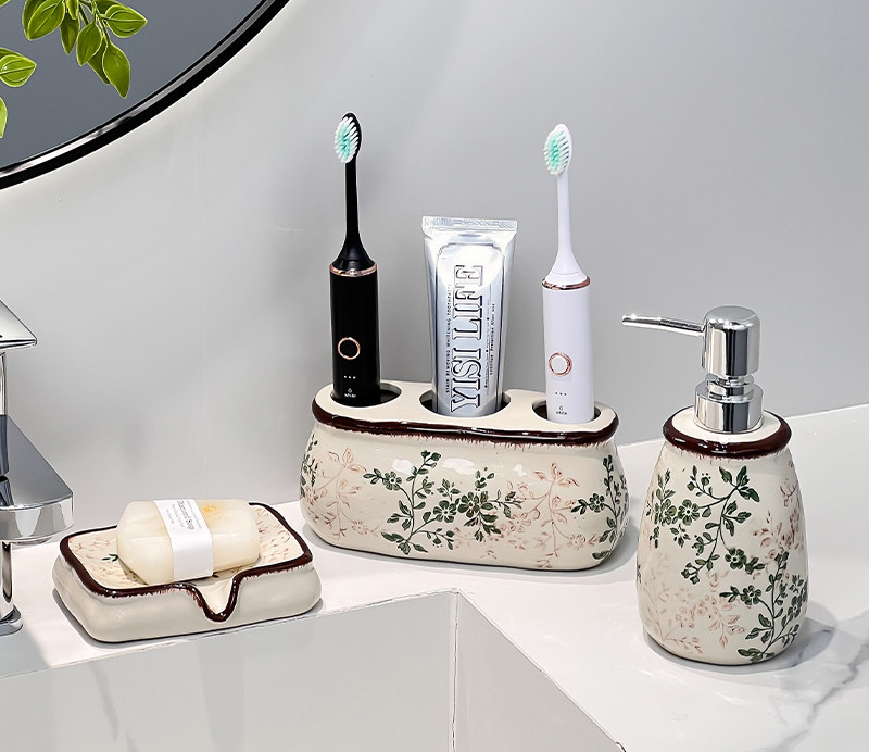Khay bàn chải gốm sứ họa tiết hoa dây