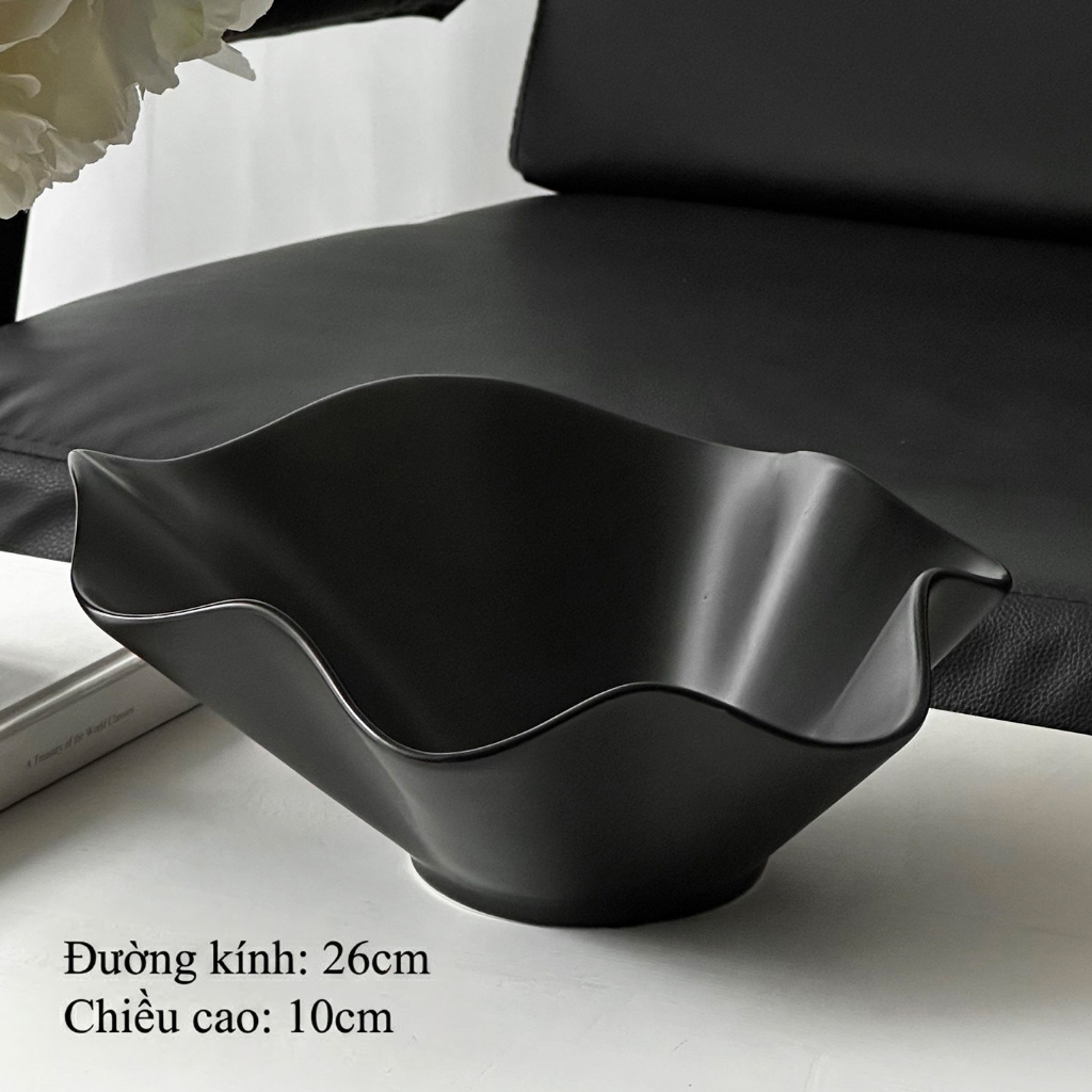 Khay đựng trái cây gốm sứ Wavy Bowl decor - Đen