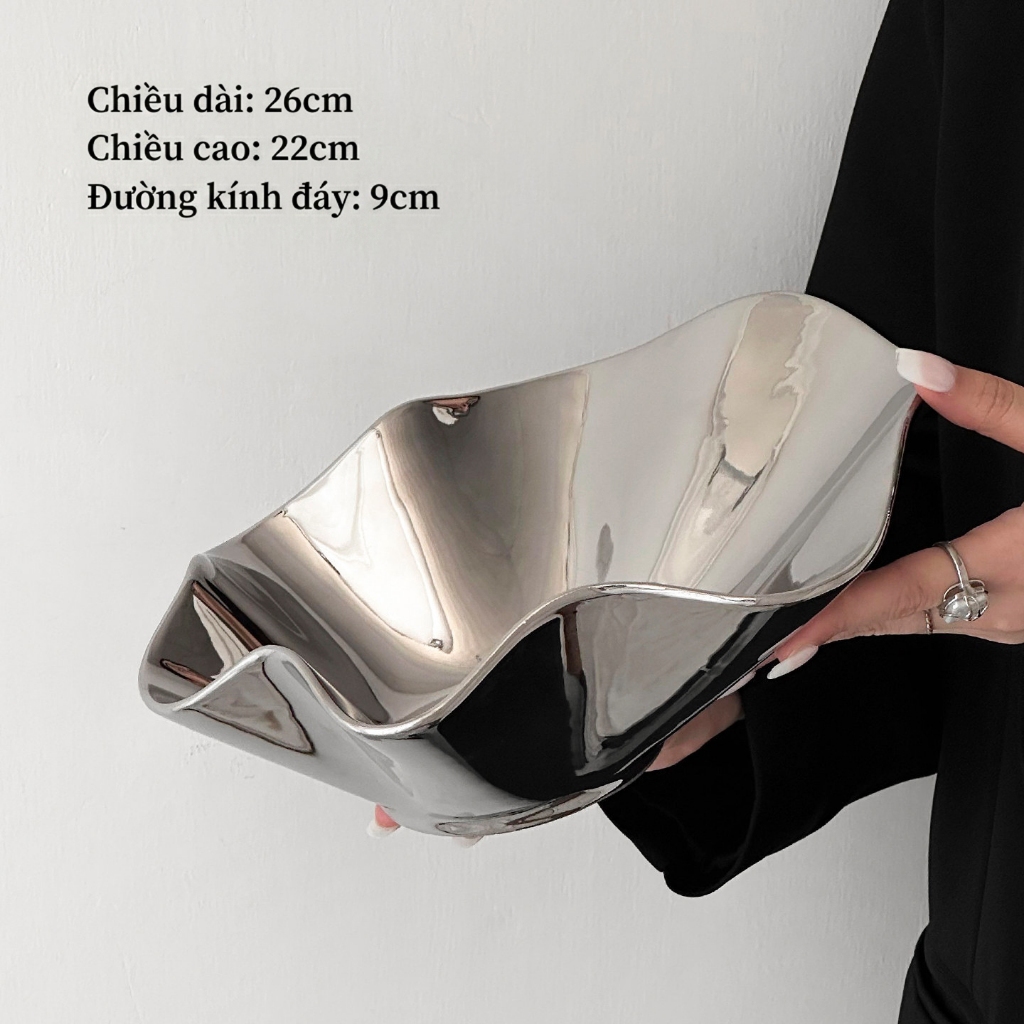 Khay đựng trái cây gốm sứ Wavy Bowl decor - Silver