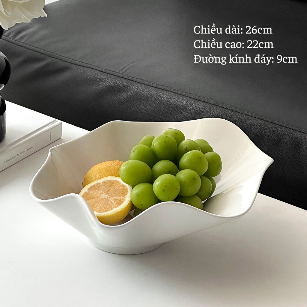 Khay đựng trái cây gốm sứ Wavy Bowl decor - Trắng