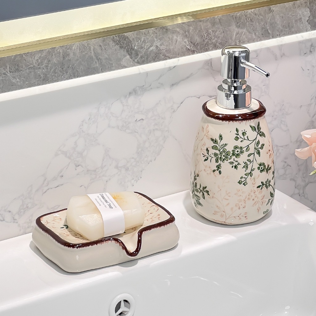 Lọ đựng lotion gốm sứ họa tiết hoa dây