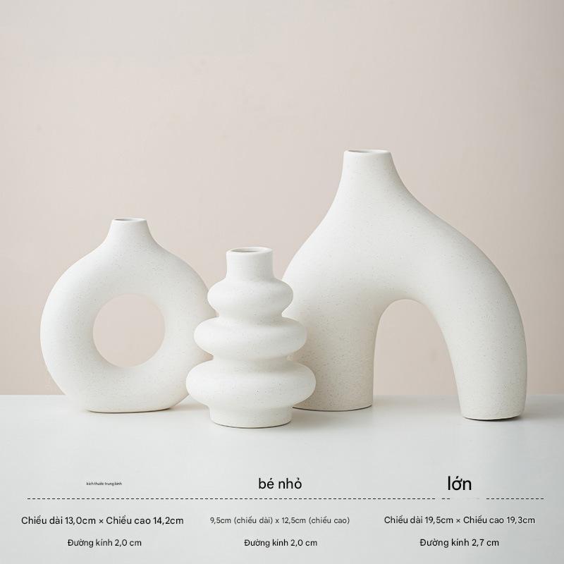 Set bình gốm decor kệ, tủ phong cách Bohemian - Trắng