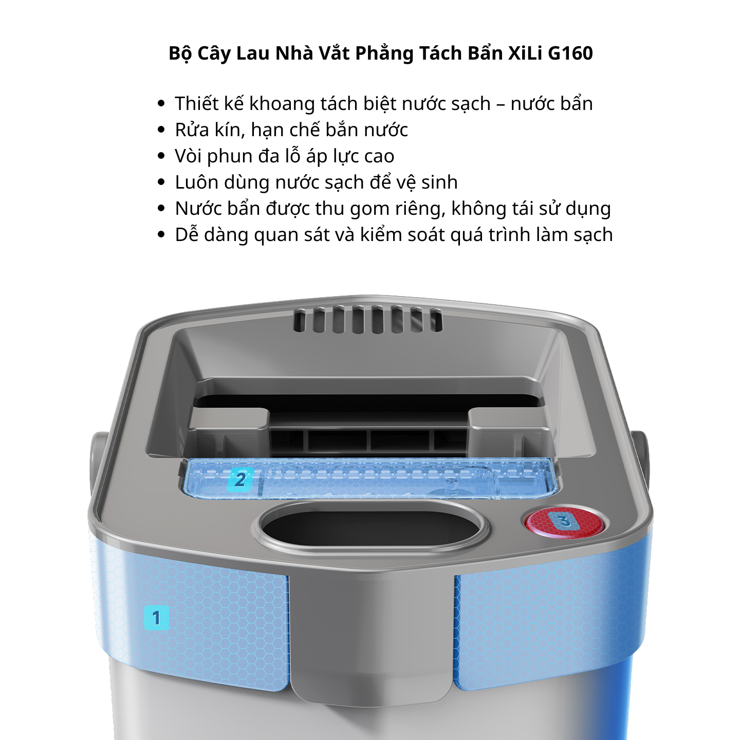 [6] Bộ Cây Lau Nhà Vắt Phẳng Tách Bẩn XiLi G160
