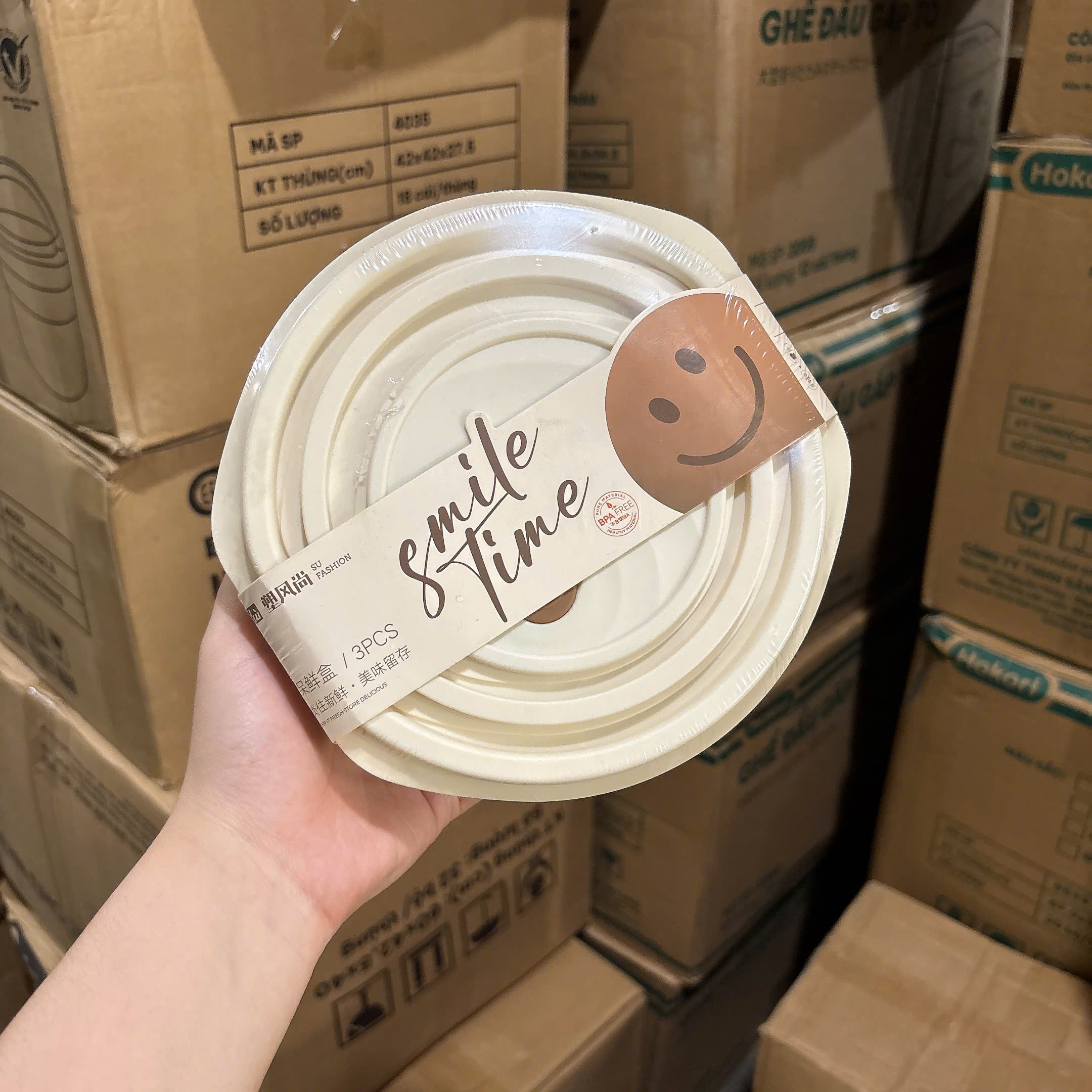[80] Set 3 Hộp Thực Phẩm Tròn SMILE
