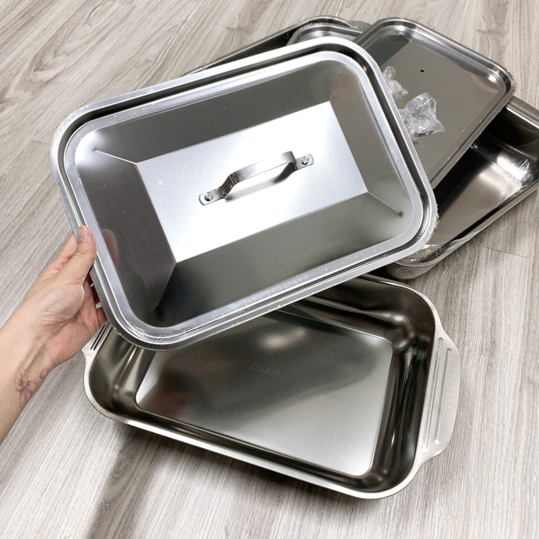 [100] Khay Thuyền Inox Kèm Nắp 40x24x7