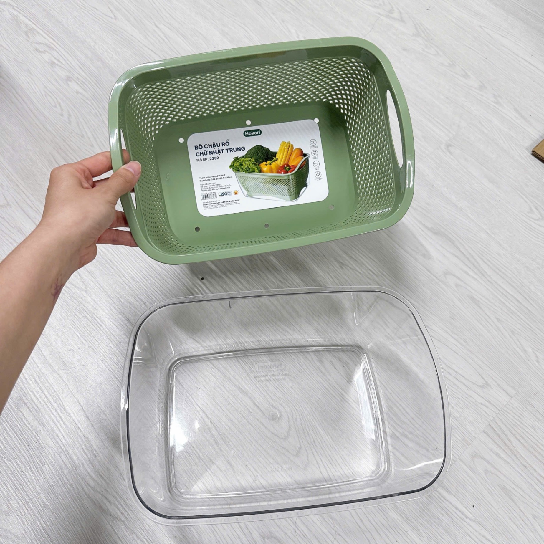 [16] Bộ Chậu Rổ Chữ Nhật Trung Hokori 2382
