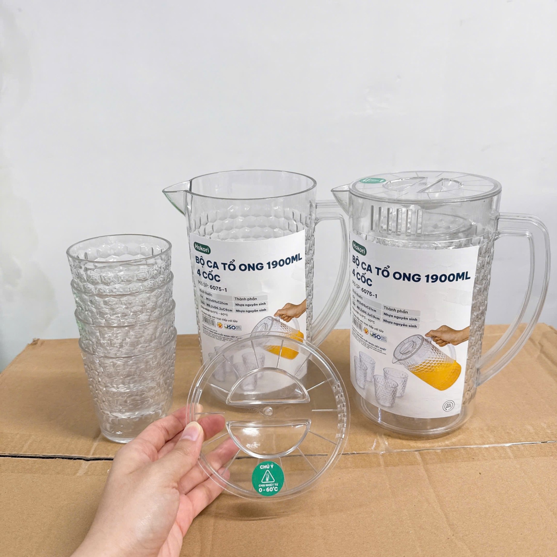 [12] Bộ Ca Tổ Ong 1900ml 4 Cốc Hokori 6075-1