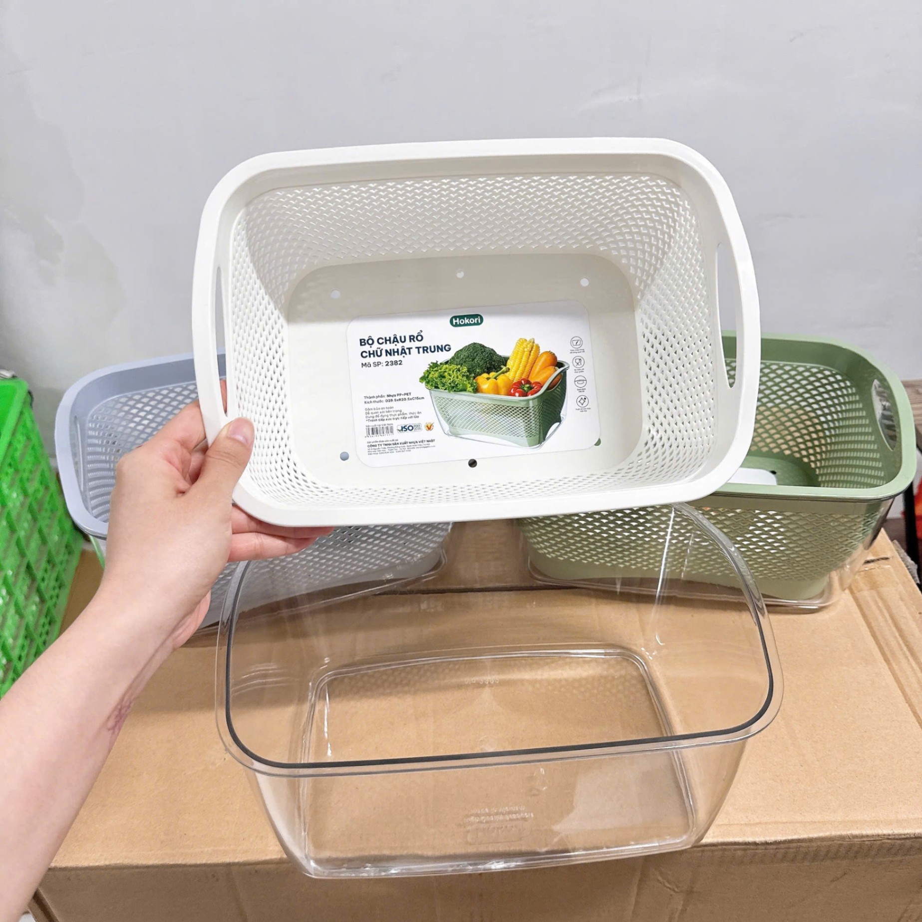 [16] Bộ Chậu Rổ Chữ Nhật Trung Hokori 2382