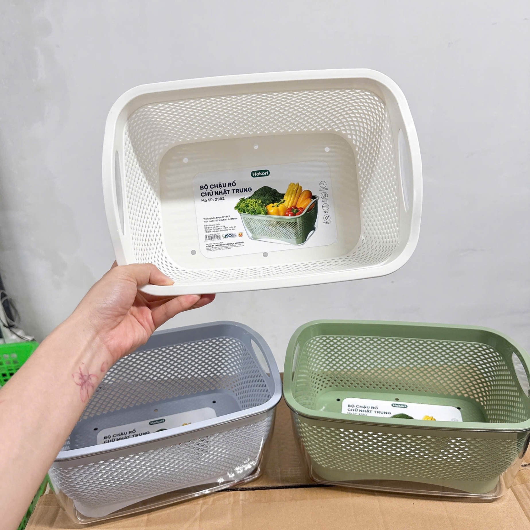 [16] Bộ Chậu Rổ Chữ Nhật Trung Hokori 2382