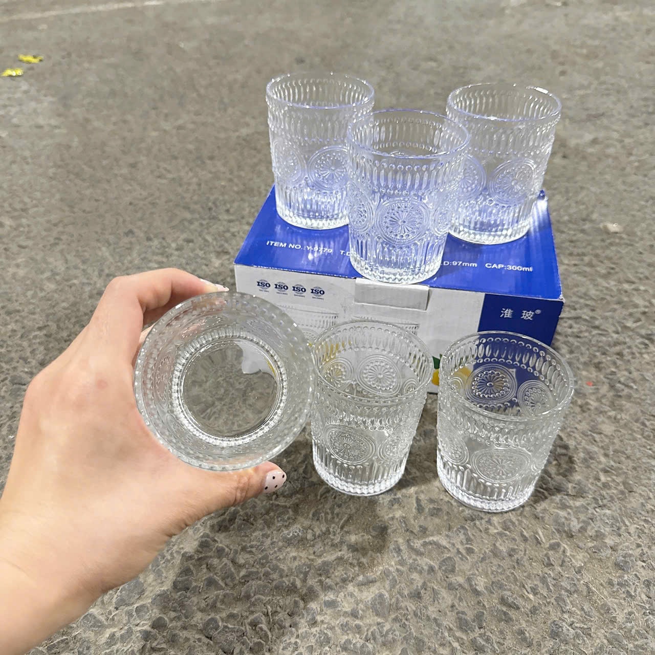 [12] Bộ 6 Cốc Thuỷ Tinh Vân Hướng Dương - THẤP 7cm