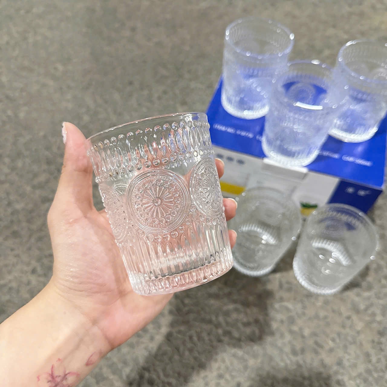 [12] Bộ 6 Cốc Thuỷ Tinh Vân Hướng Dương - THẤP 7cm