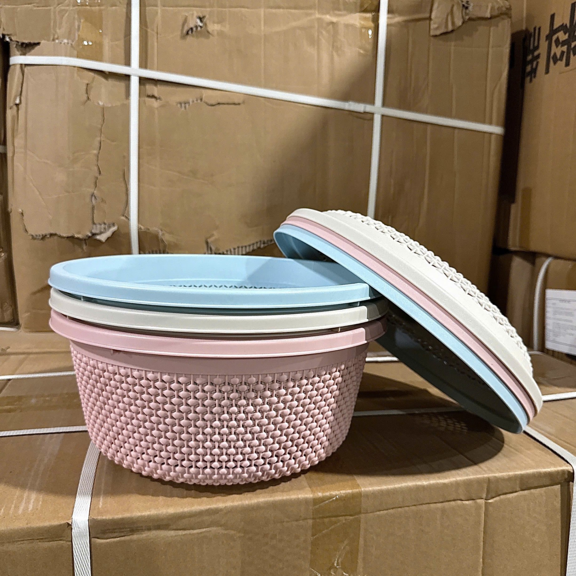 [12] Rổ Nắp Tròn Chấm Bi To Hokori 3276