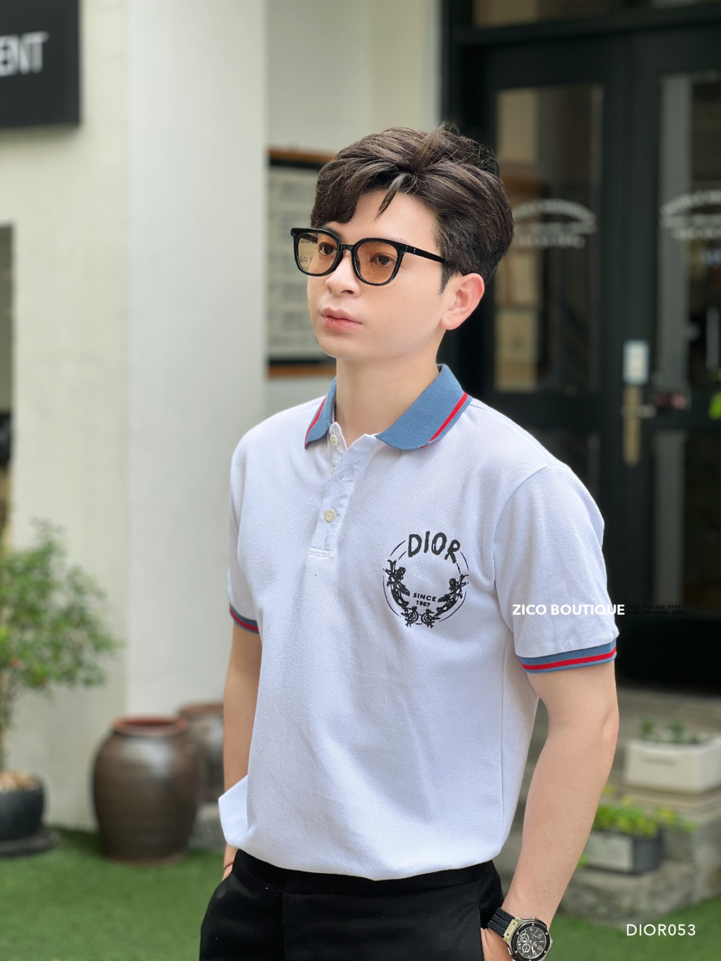 DIOR - TRẮNG VIỀN XANH ĐỎ - DIOR053-T
