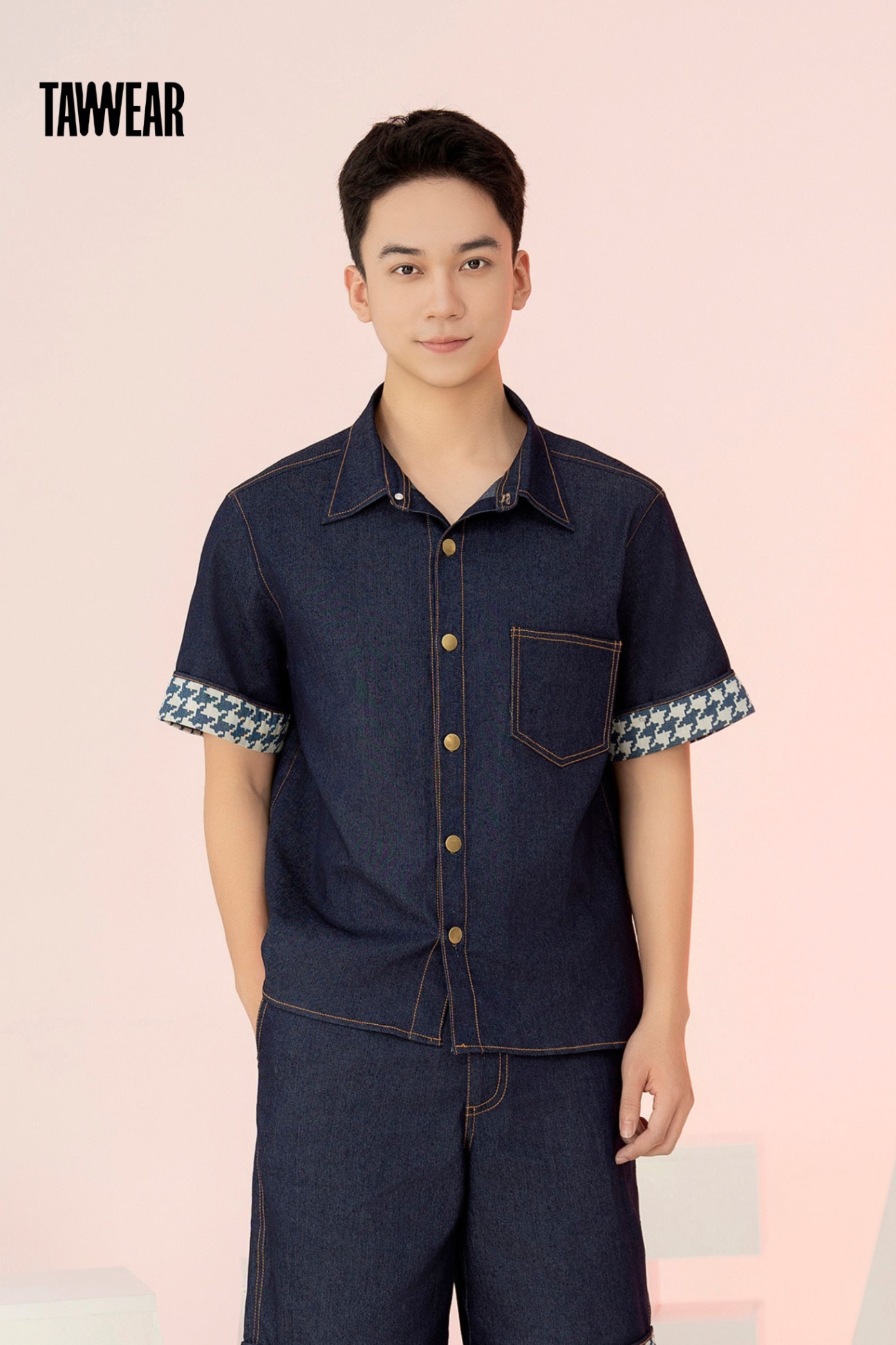 Áo Sơ Mi Nam Cộc Tay Jean Phối Gấu AS308