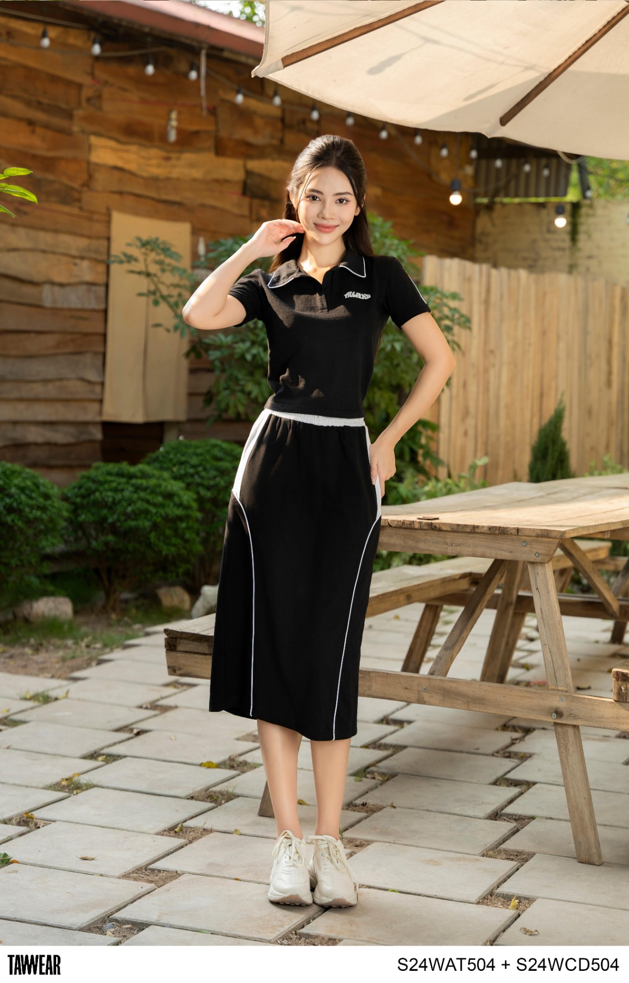 Bộ Chân Váy Phối Áo Thun Nữ Cotton AT504CD504