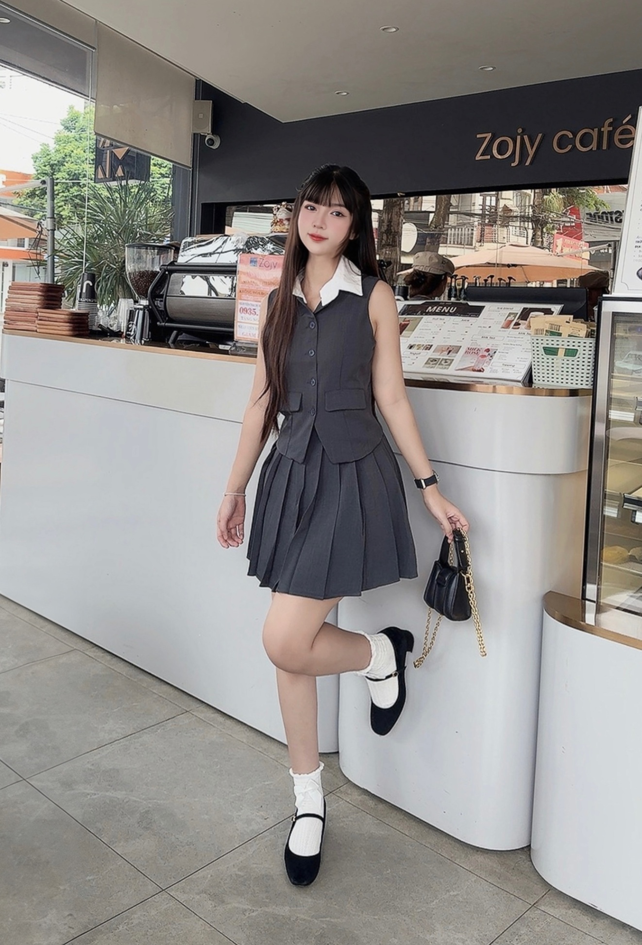 Bộ Áo Gile Phối Chân Váy Xếp Ly CV794SM794