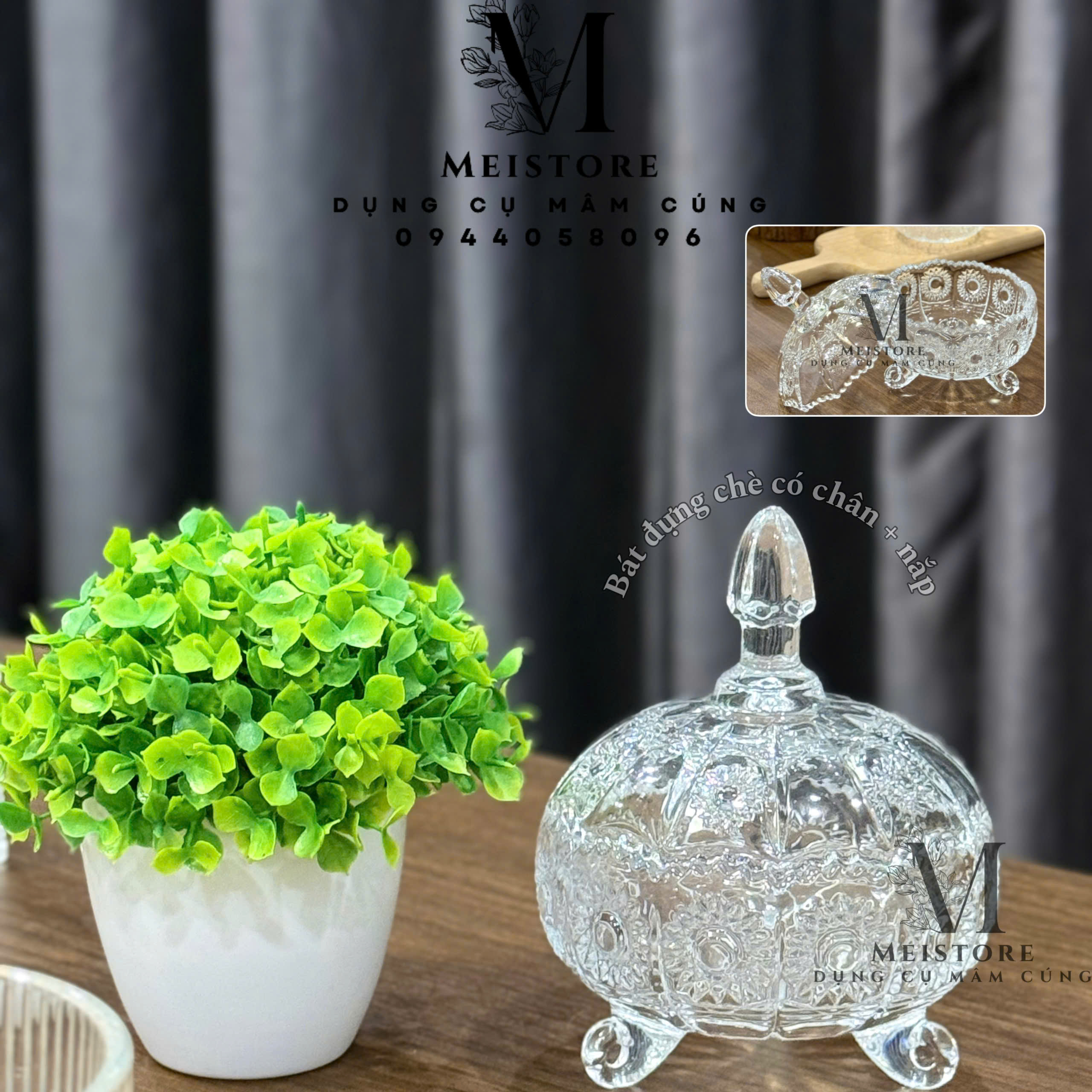 Bát chè thủy tinh có chân, nắp