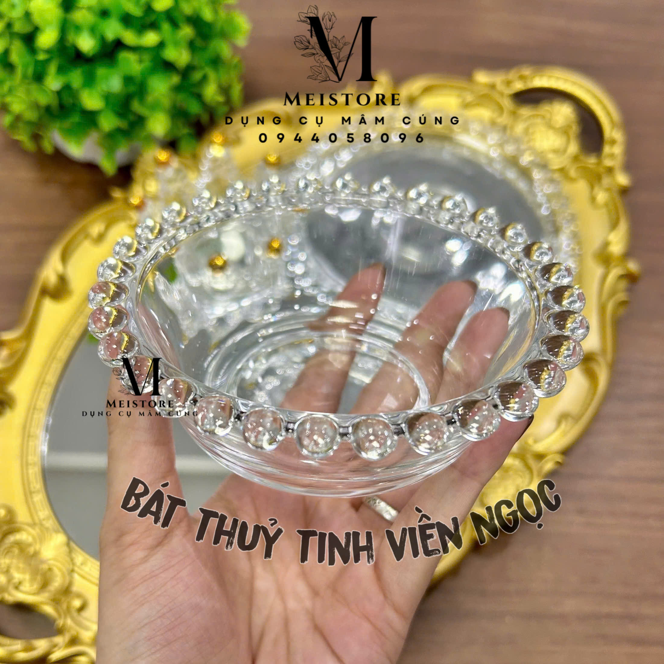 Bát thuỷ tinh viền ngọc 12cm đựng chè/trôi/thạch