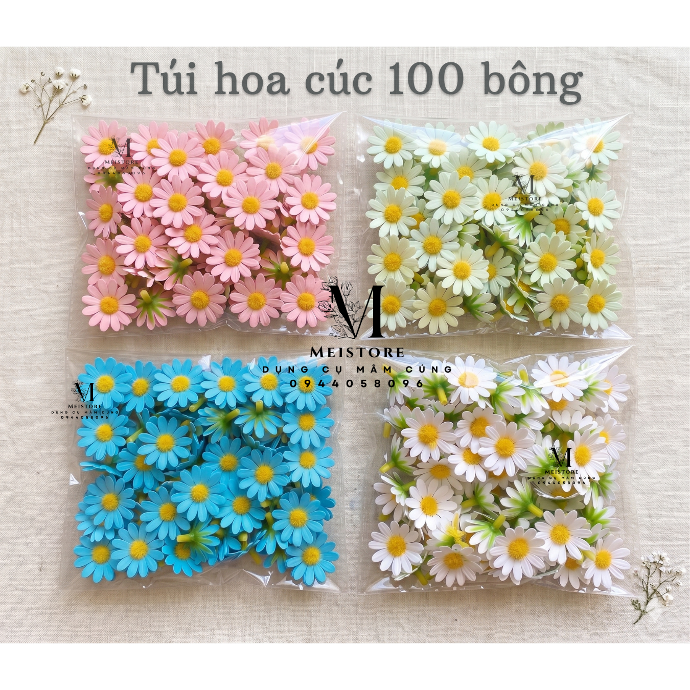 Bịch 100 bông hoa cúc trang trí trôi