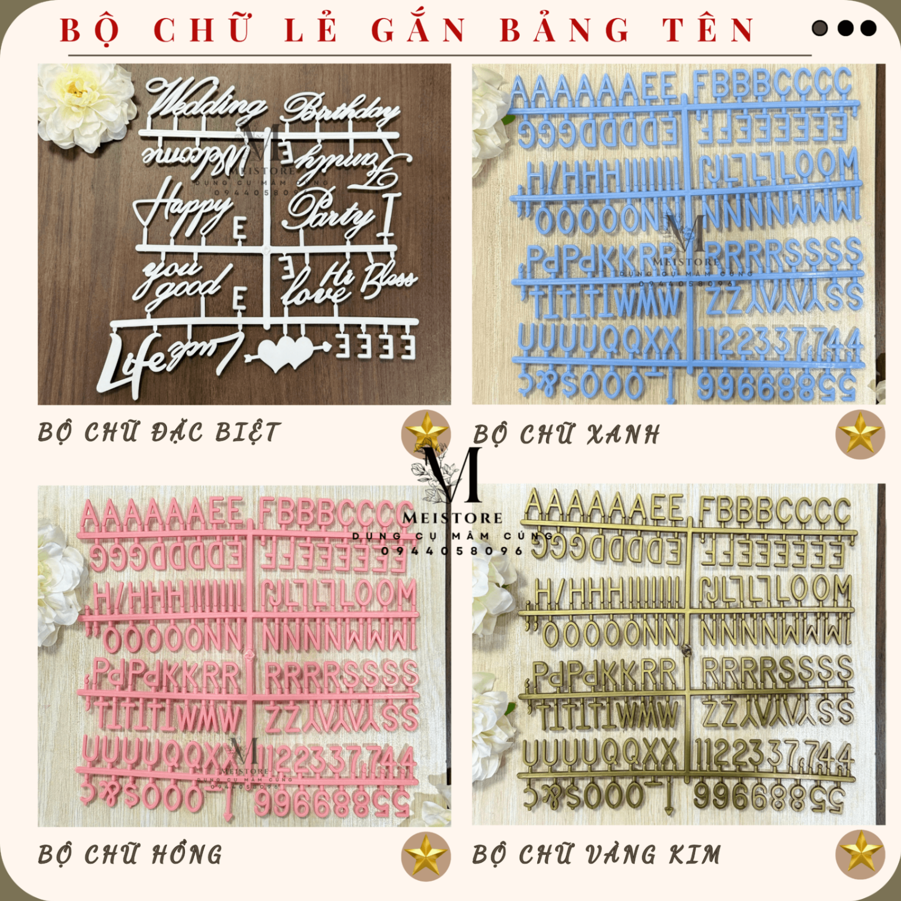 Bộ chữ Màu gắn bảng tên nổi bật