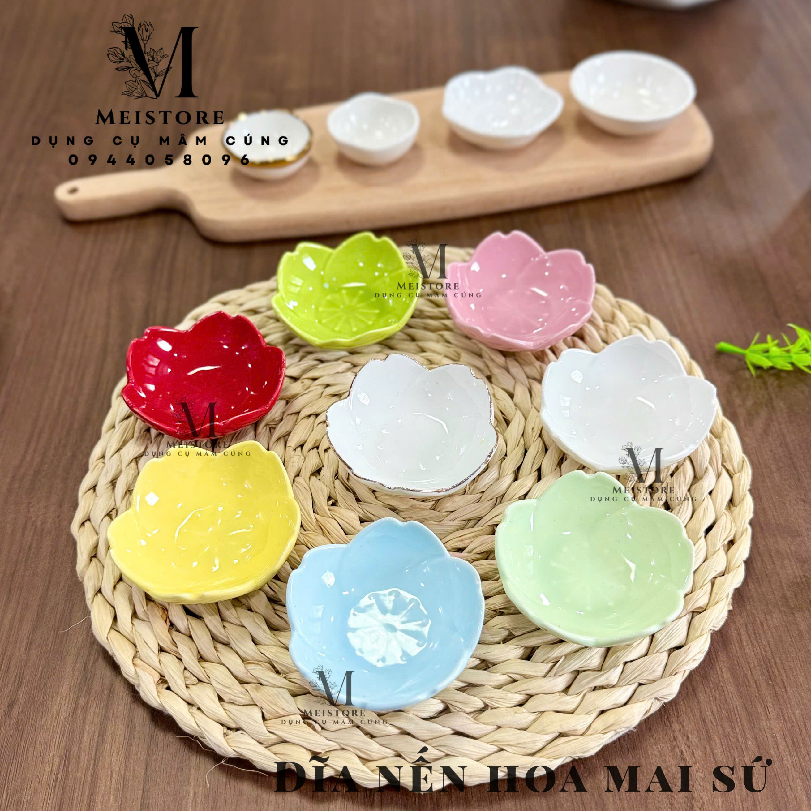 Đĩa nến sứ hoa mai
