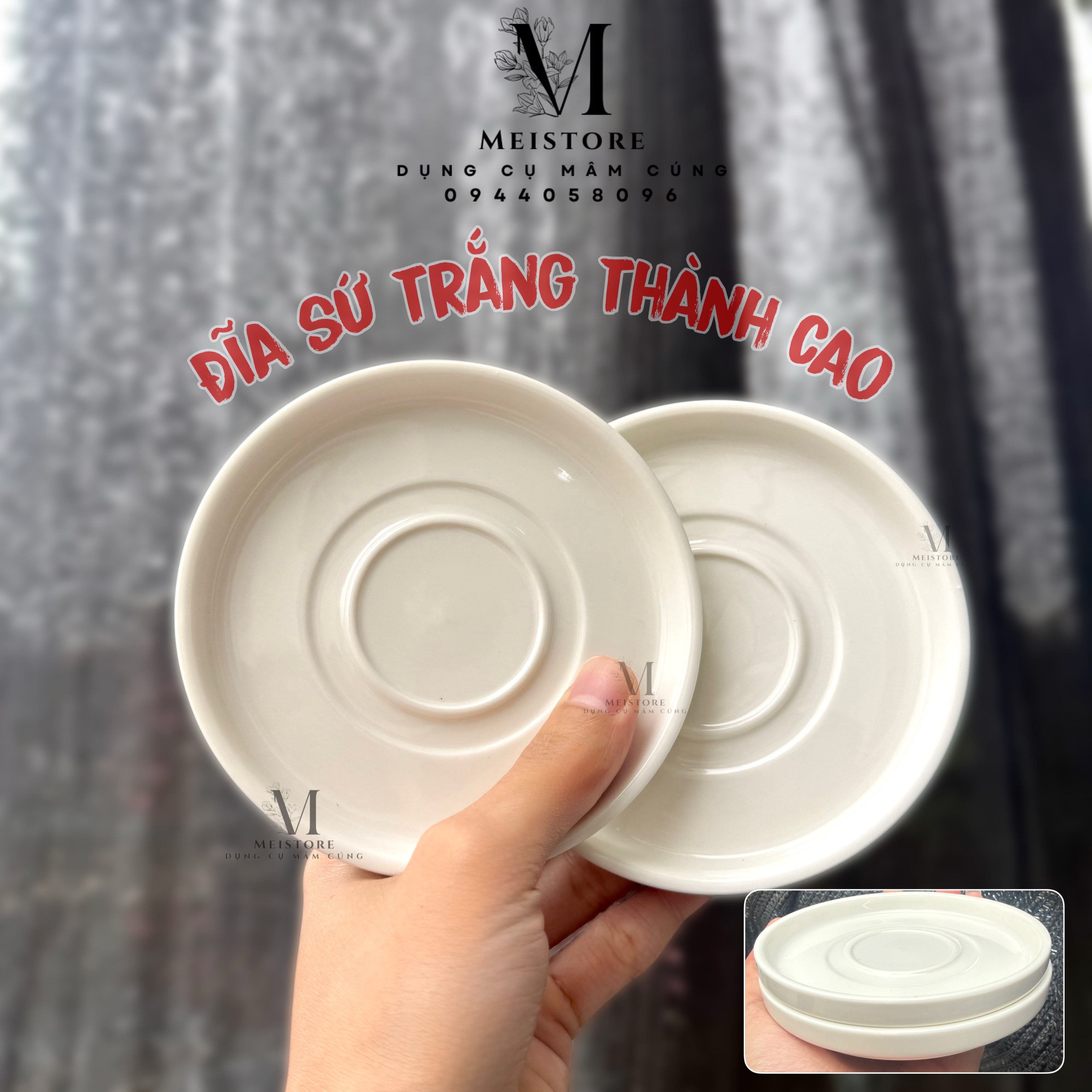 Đĩa thành cao sứ trắng 12cm