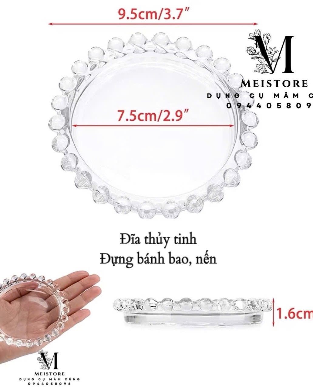 Đĩa thủy tinh viền ngọc đựng trầu, bánh bao