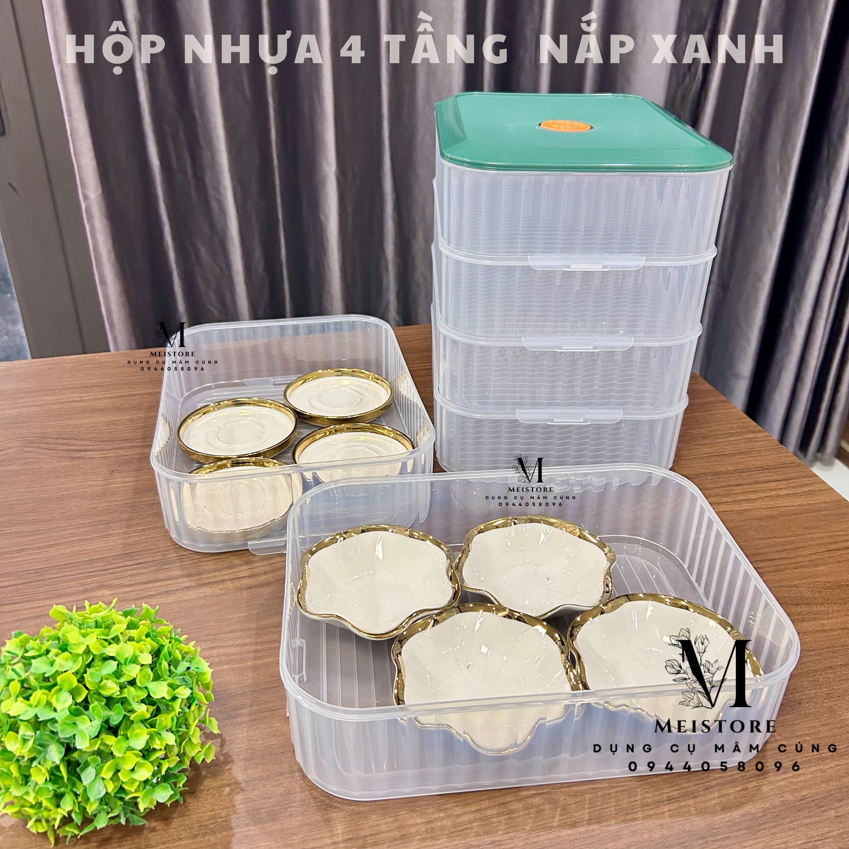 Hộp nhựa 4 tầng nắp xanh