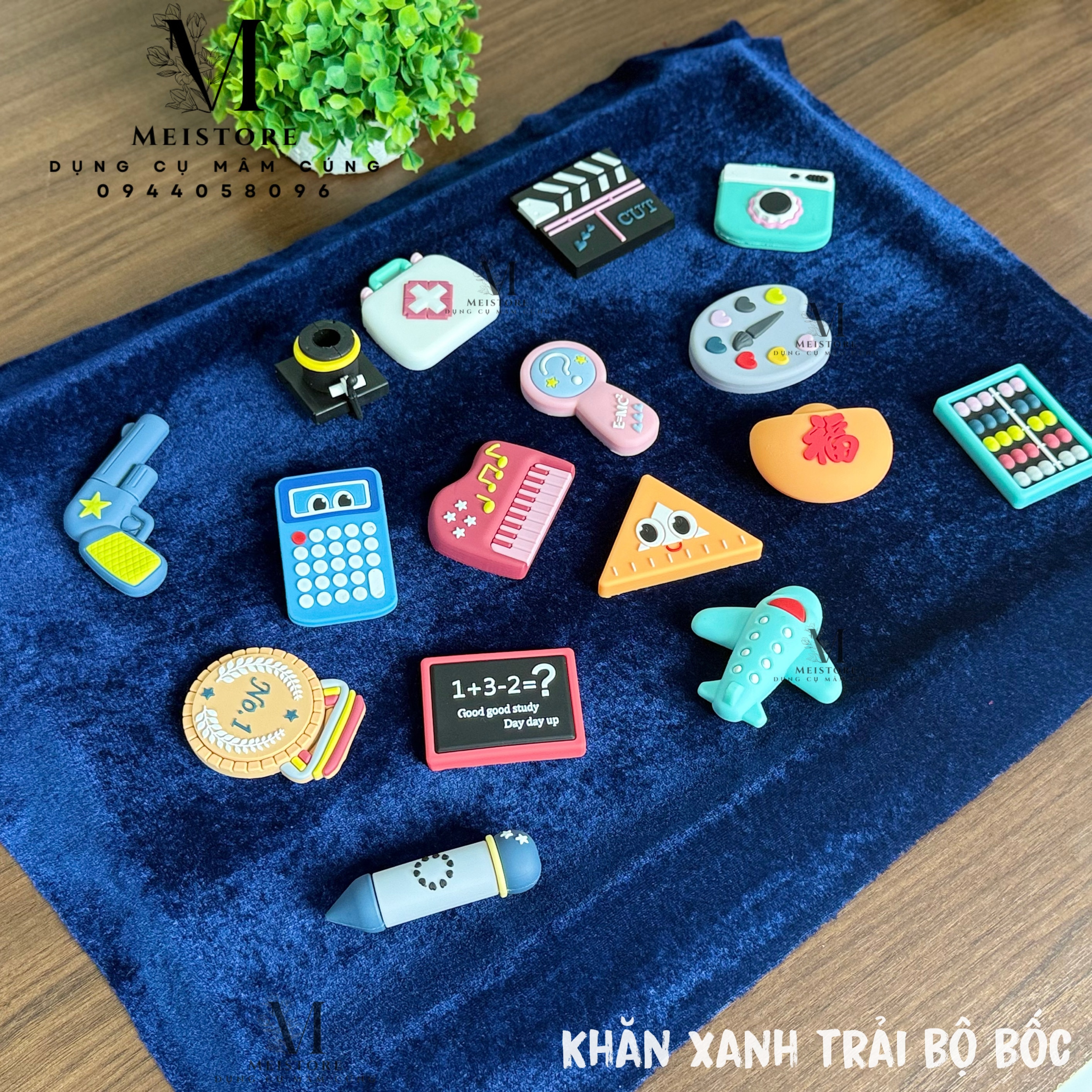 Khăn nhung XANH trải bộ bốc 40cm*50cm