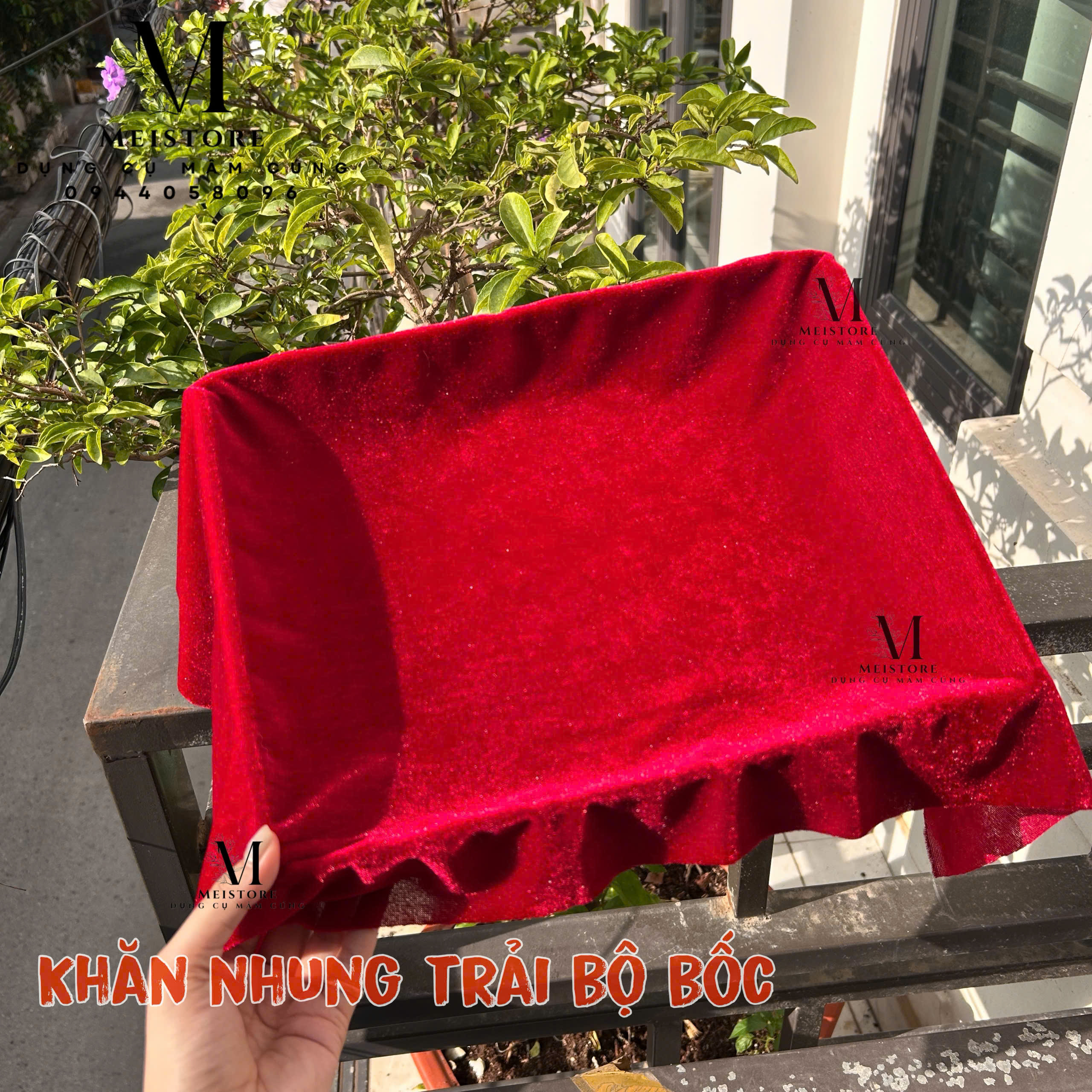 Khăn nhung đỏ trải bộ bốc 40*50cm