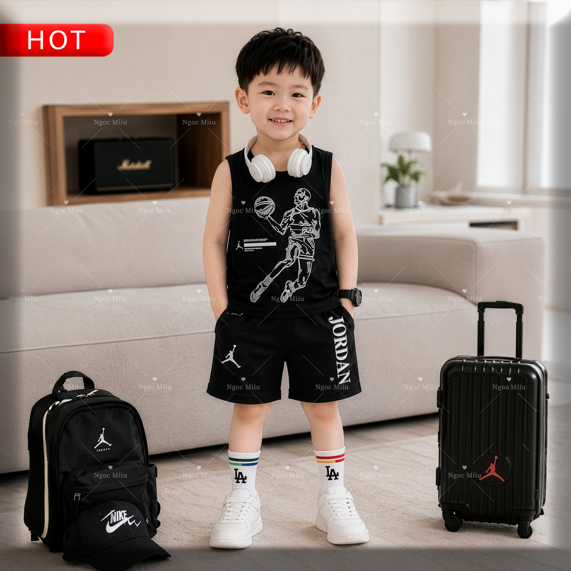 Bộ ba lỗ Jordan đen cho bé