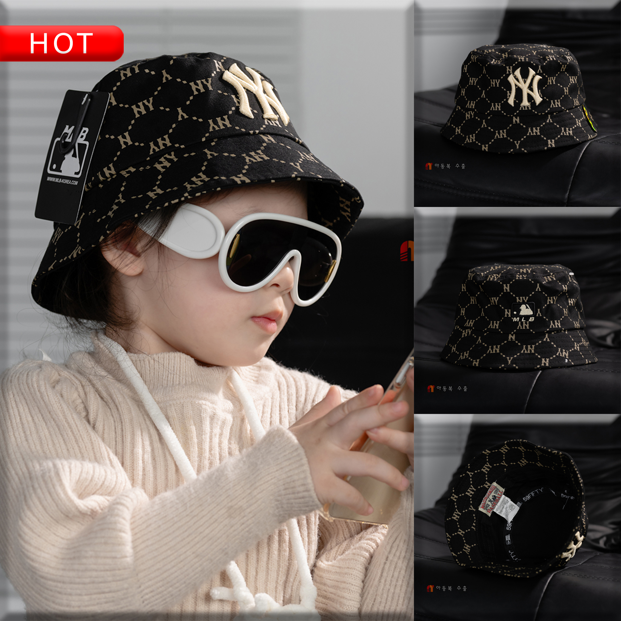 Mũ Bucket MLB mono đen