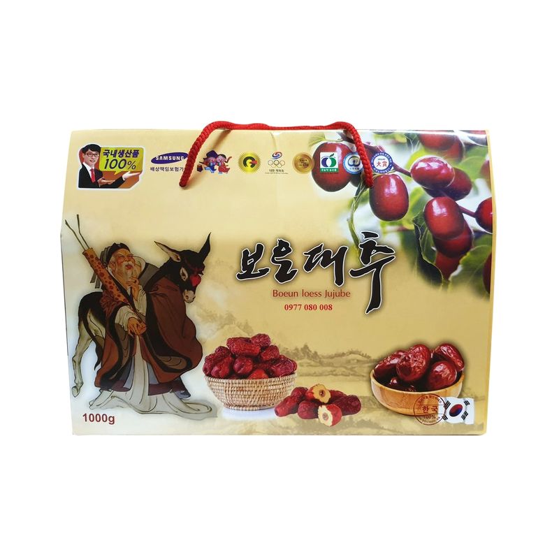 Táo đỏ sấy khô hàn quốc Boeun Loess Jujube 1kg hộp vàng