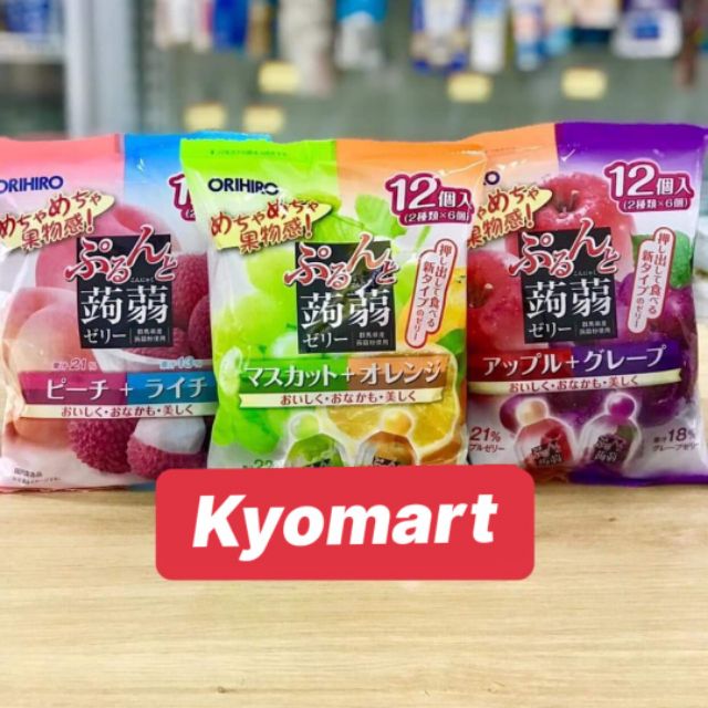 (DATE 9,10/2020)Thạch hoa quả Orihiro 12 gói 240g-Nhật Bản - Túi bé nho xanh