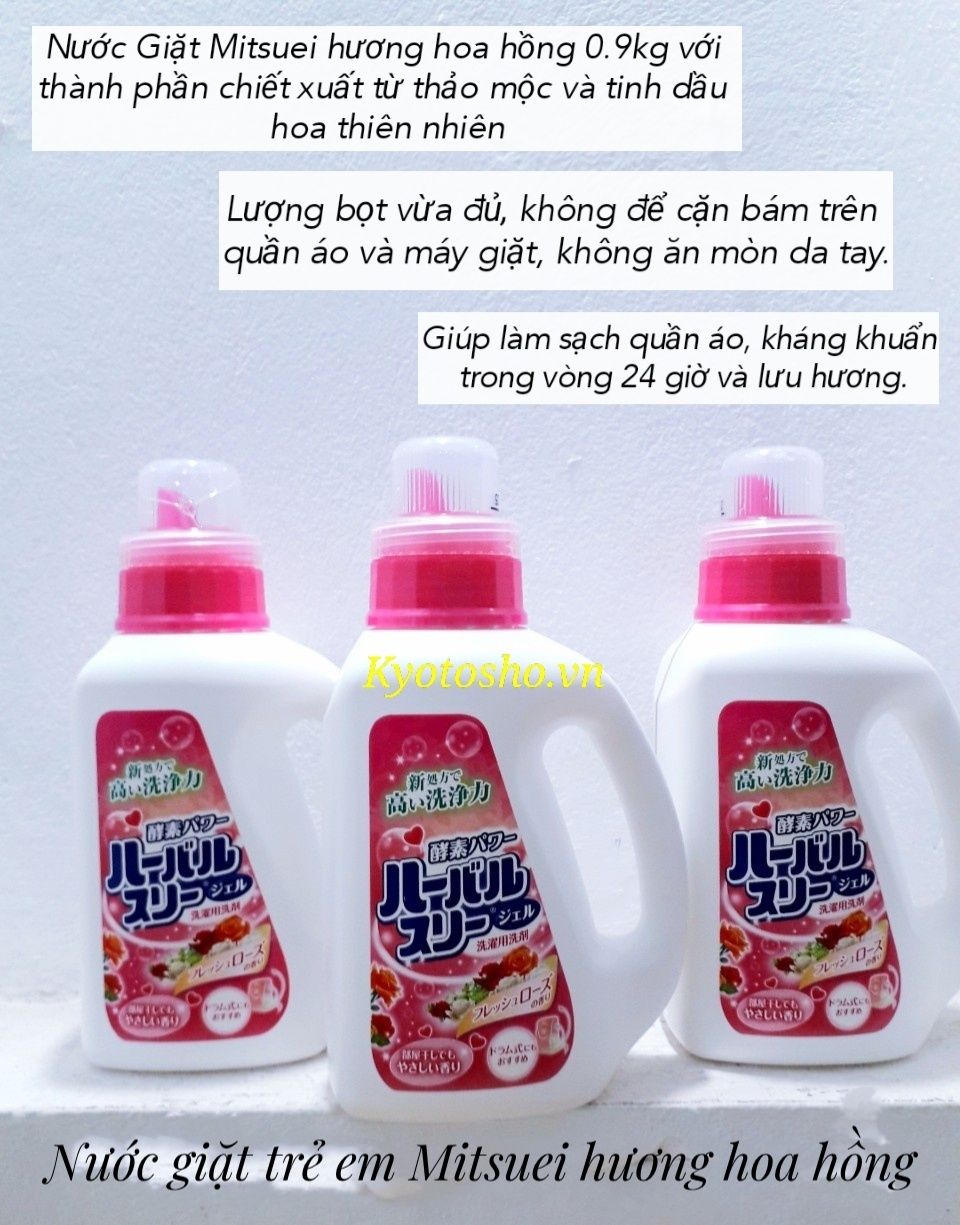 Nước giặt Mitsuei hương hoa hồng 0.9kg