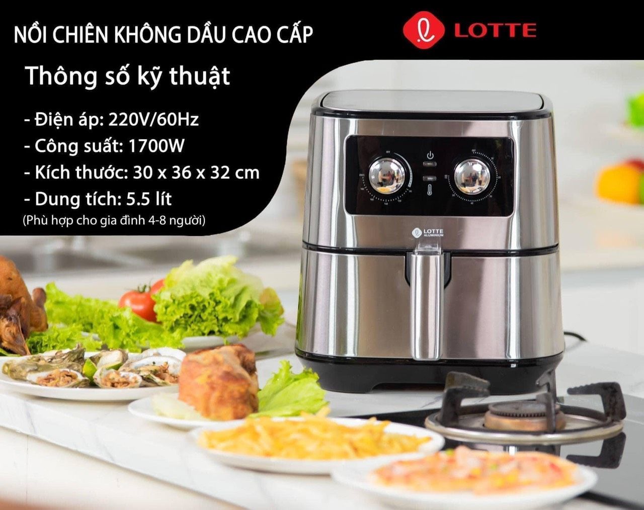 Nồi chiên không dầu Lotte 5,5L