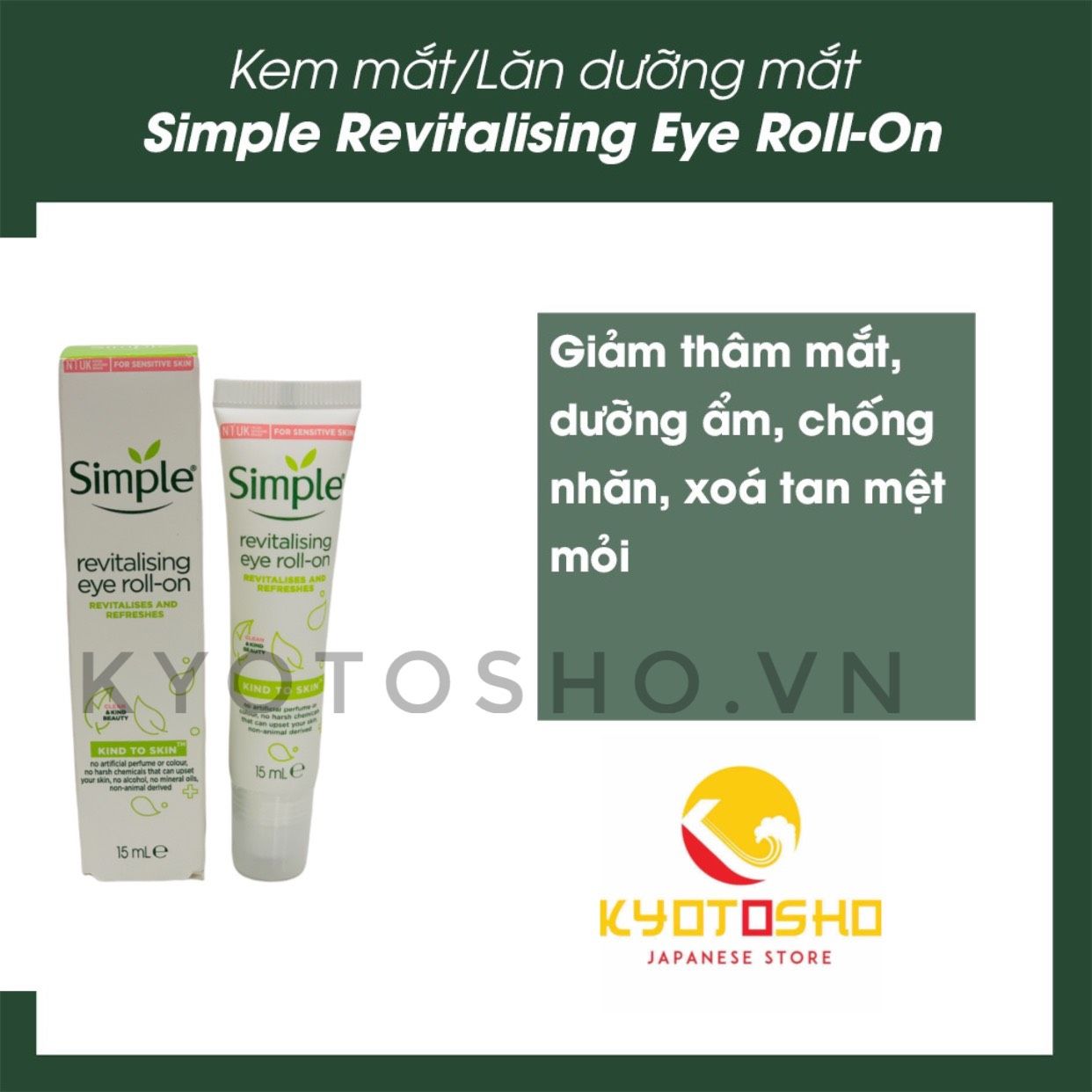 Lăn Dưỡng Mắt Simple Kind To Skin Revitalising Eye Roll On 15ml