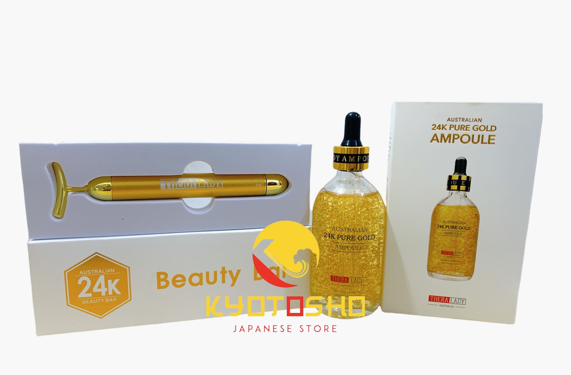Sét tinh chất vàng 24K dưỡng trắng da Thera Lady 100ml kèm lăn mặt